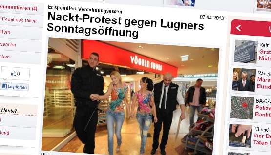 Nackt-Protest gegen einkaufen am Sonntag